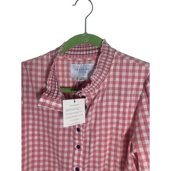The Shirt Rochelle Behrens Pink White Gingham Smocked‎ neck /sleeves XS NWT - Picture 4 of 9